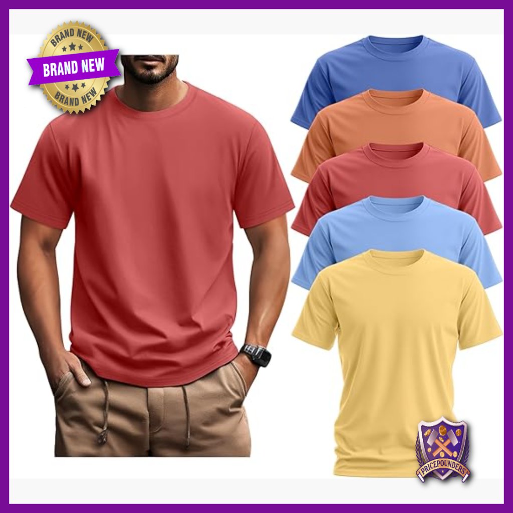 5 Pack Men's Big & Tall Cotton Tees Crew Neck Short Sleeve Oversize Tops